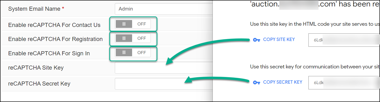 Paste the keys on the Contact preferences page