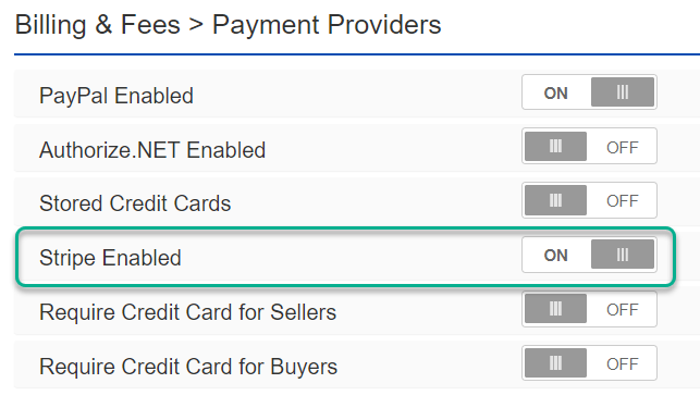 Stripe page in the Admin Control Panel